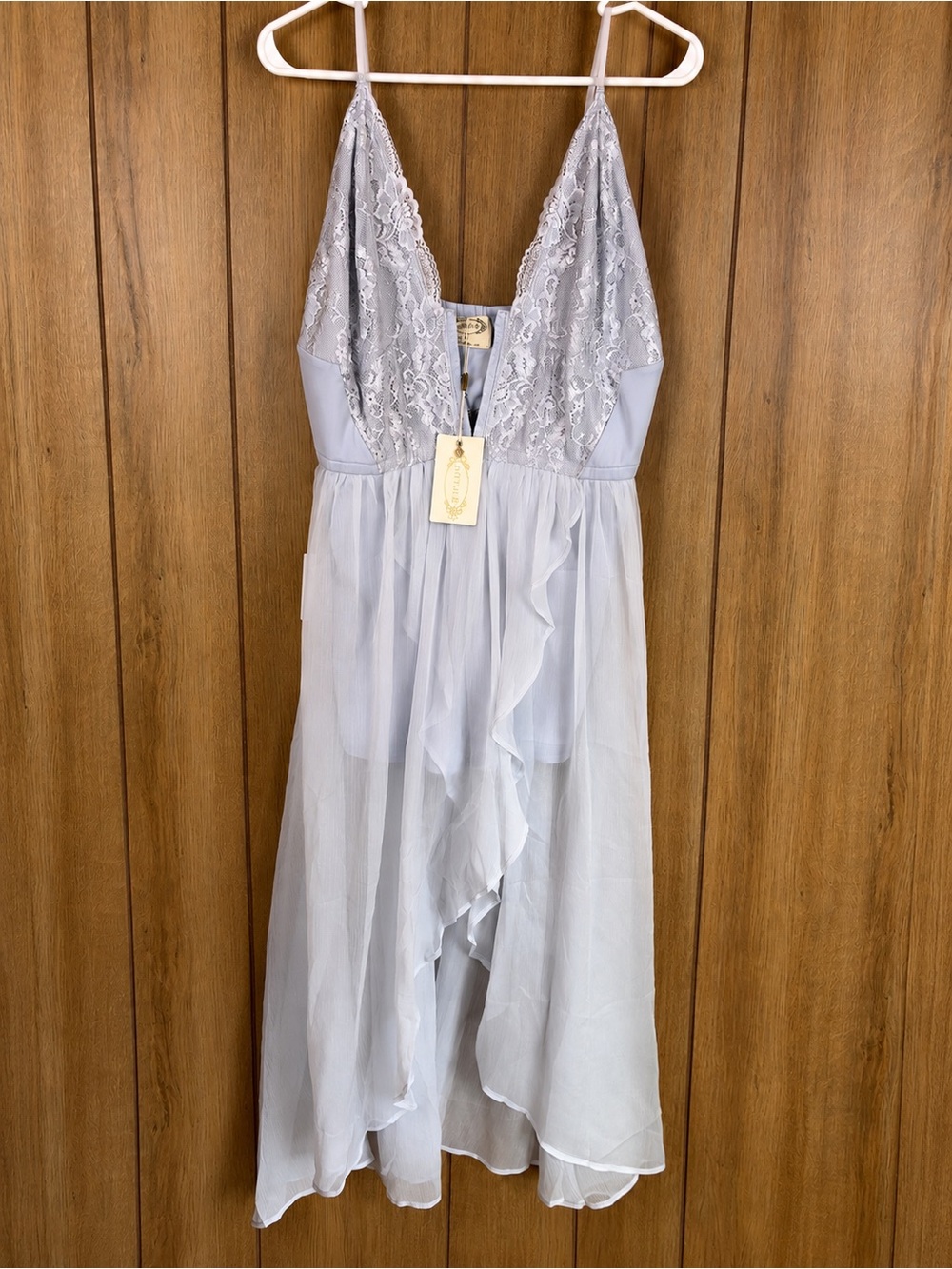 Joyfolie Katharina Dress Dove XL NWT Lace Chiffon Maxi Romper $128